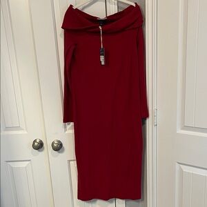 Elegant Red Off-Shoulder Cowl Neck Dress